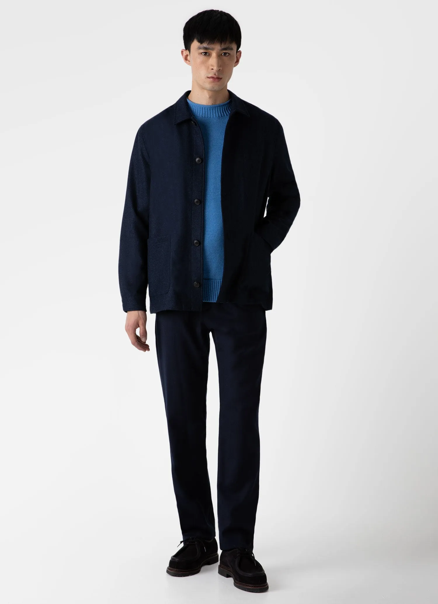 Men's English Merino Fisherman Jumper in Blue Jean sold by Sunspel product image thumbnail 3