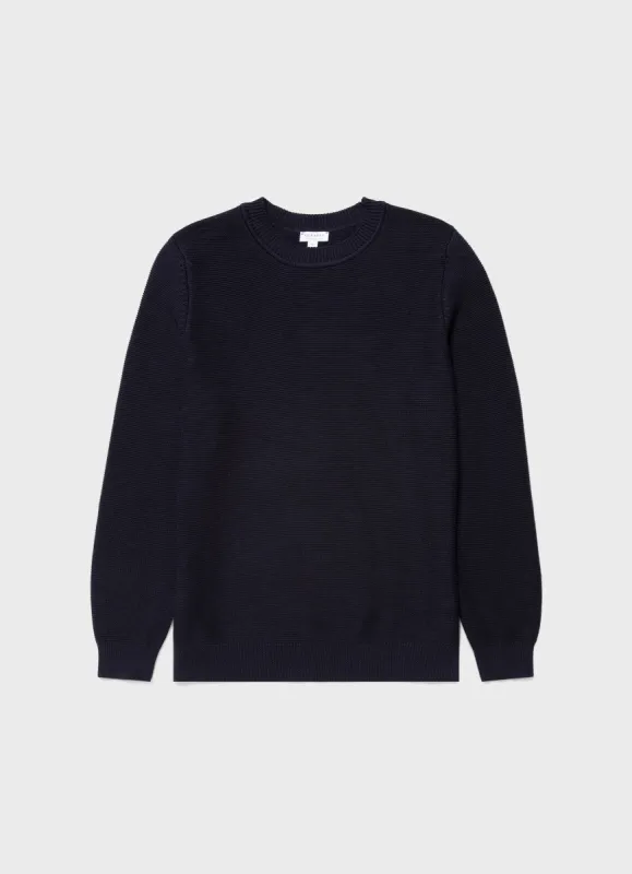 Men's Cotton Texture Jumper in Navy sold by Sunspel