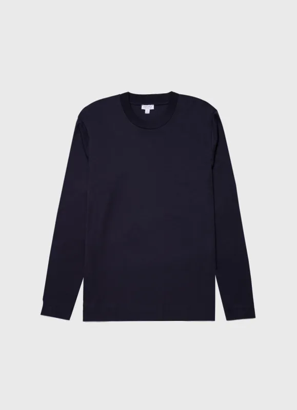 Men's Long Sleeve Heavyweight T-shirt in Navy sold by Sunspel