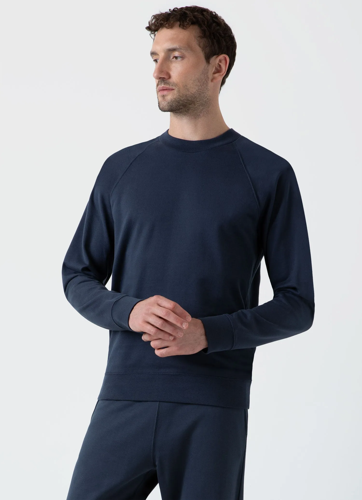 Men's Sea Island Cotton Sweatshirt in Navy sold by Sunspel product image thumbnail 2