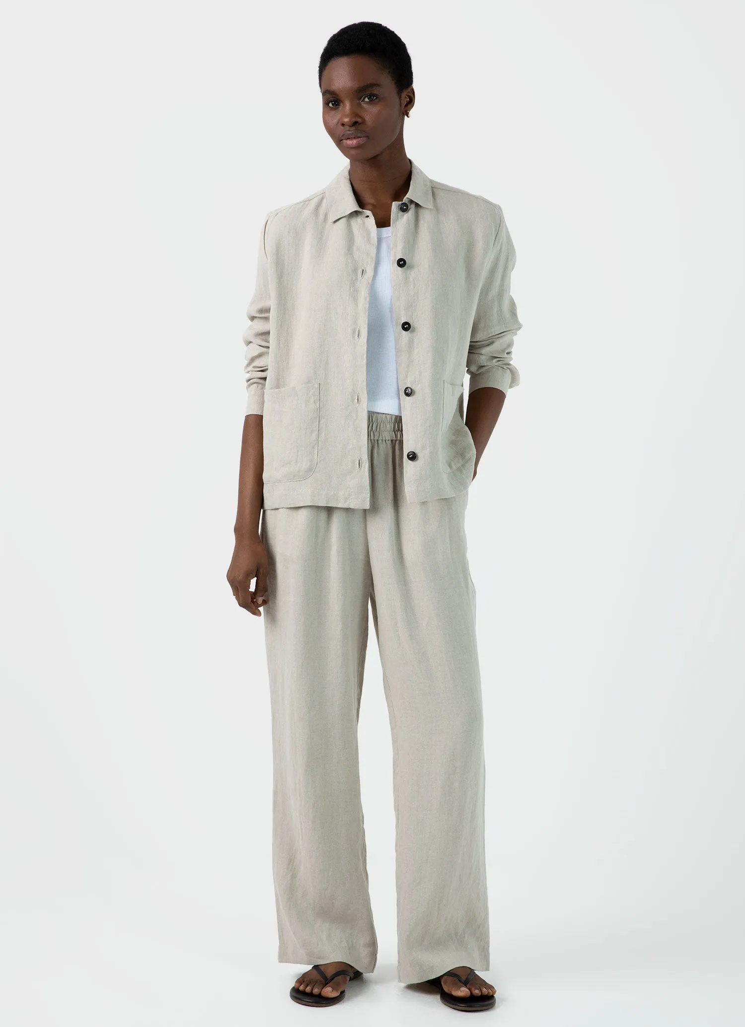 Women's Linen Twin Pocket Jacket in Light Sand sold by Sunspel