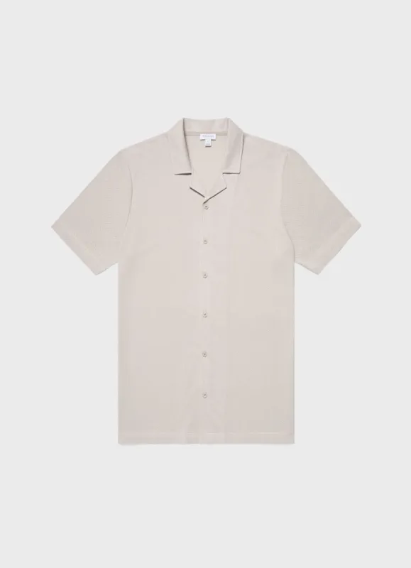 Men's Riviera Camp Collar Shirt in Light Sand sold by Sunspel