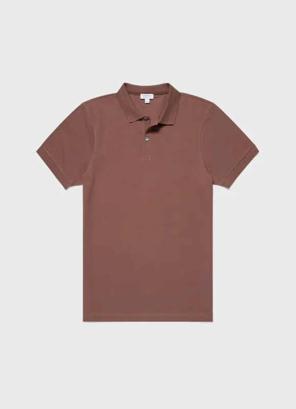 Men's Piqué Polo Shirt in Brown sold by Sunspel