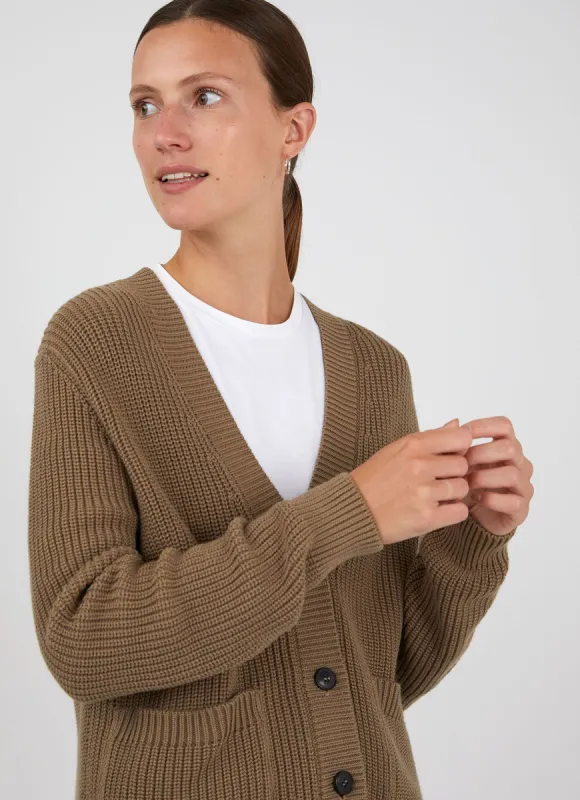 Women's Cotton Cardigan in Dark Tan sold by Sunspel