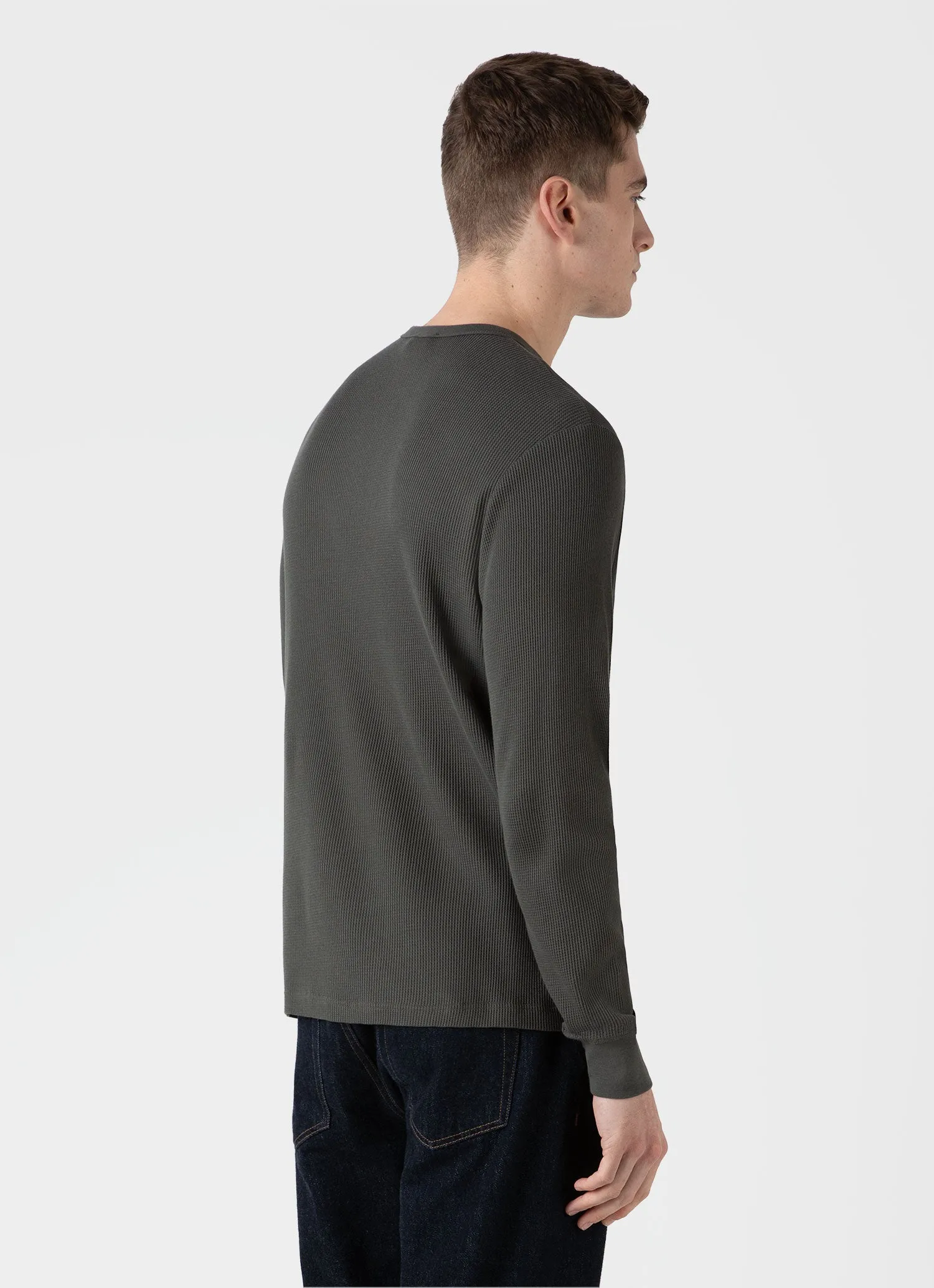 Men's Long Sleeve Waffle T-shirt in Drill Green sold by Sunspel product image thumbnail 5