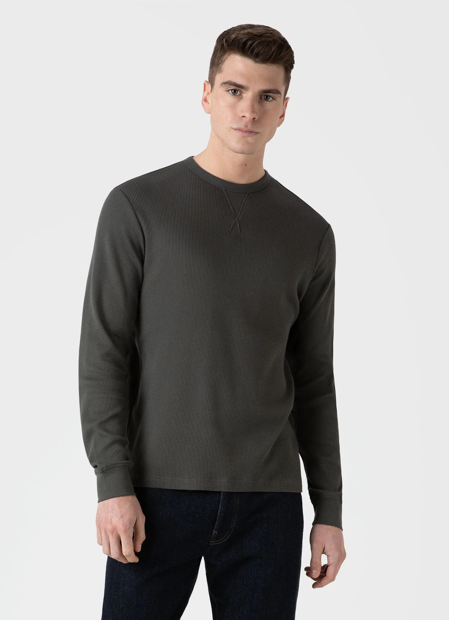 Men's Long Sleeve Waffle T-shirt in Drill Green sold by Sunspel product image thumbnail 2