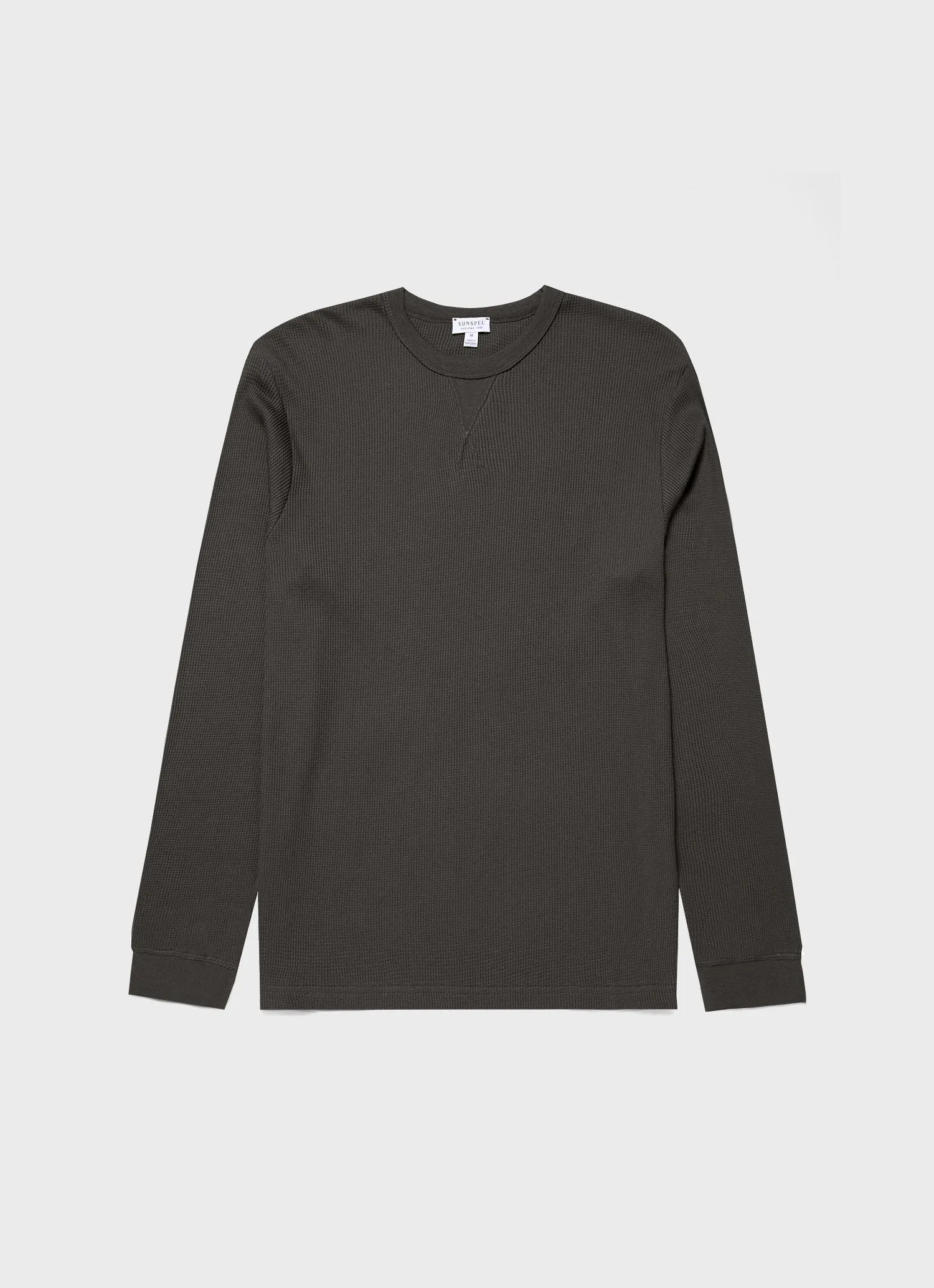 Men's Long Sleeve Waffle T-shirt in Drill Green sold by Sunspel