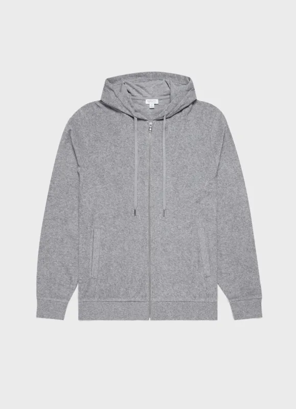 Men's Towelling Hoodie in Grey Melange sold by Sunspel