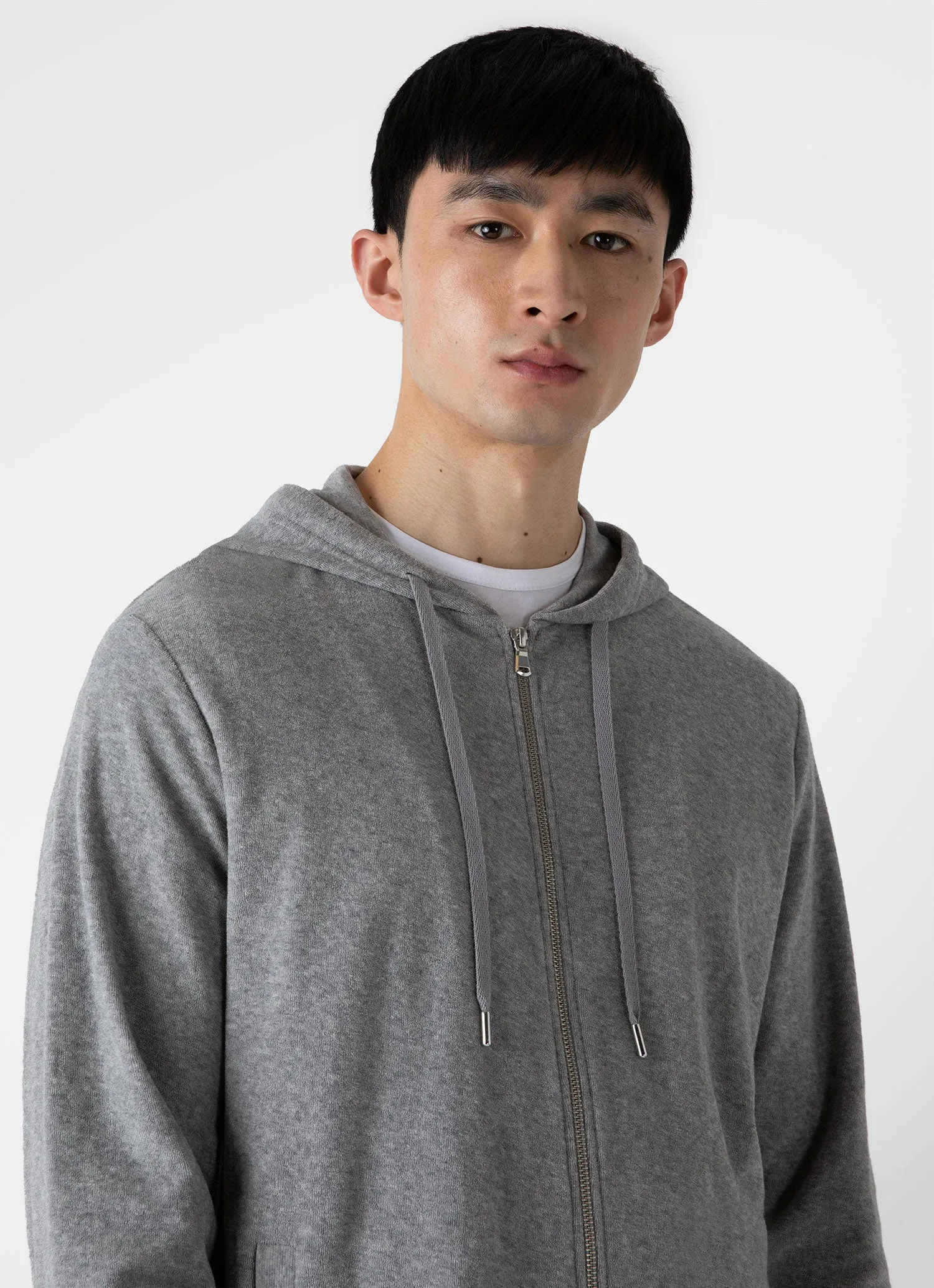 Men's Towelling Hoodie in Grey Melange sold by Sunspel product image thumbnail 5