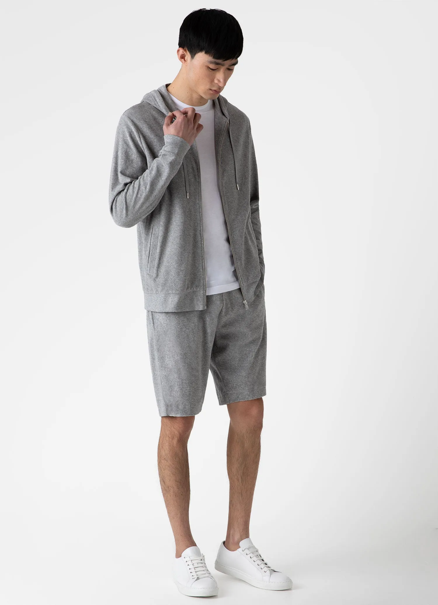 Men's Towelling Hoodie in Grey Melange sold by Sunspel product image thumbnail 3