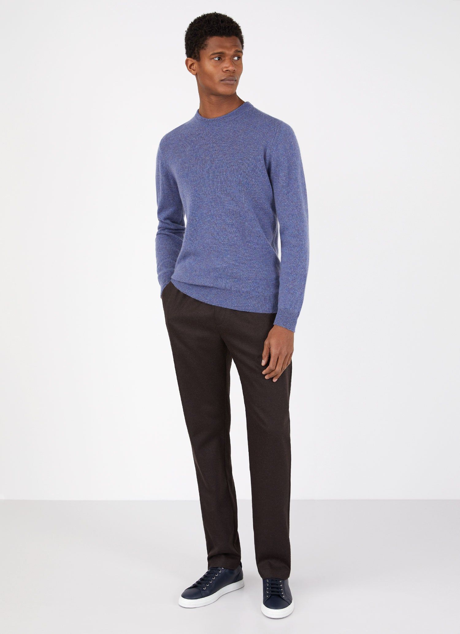 Men's Wool Cashmere Flannel Drawstring Trouser in Chocolate sold by Sunspel product image thumbnail 3