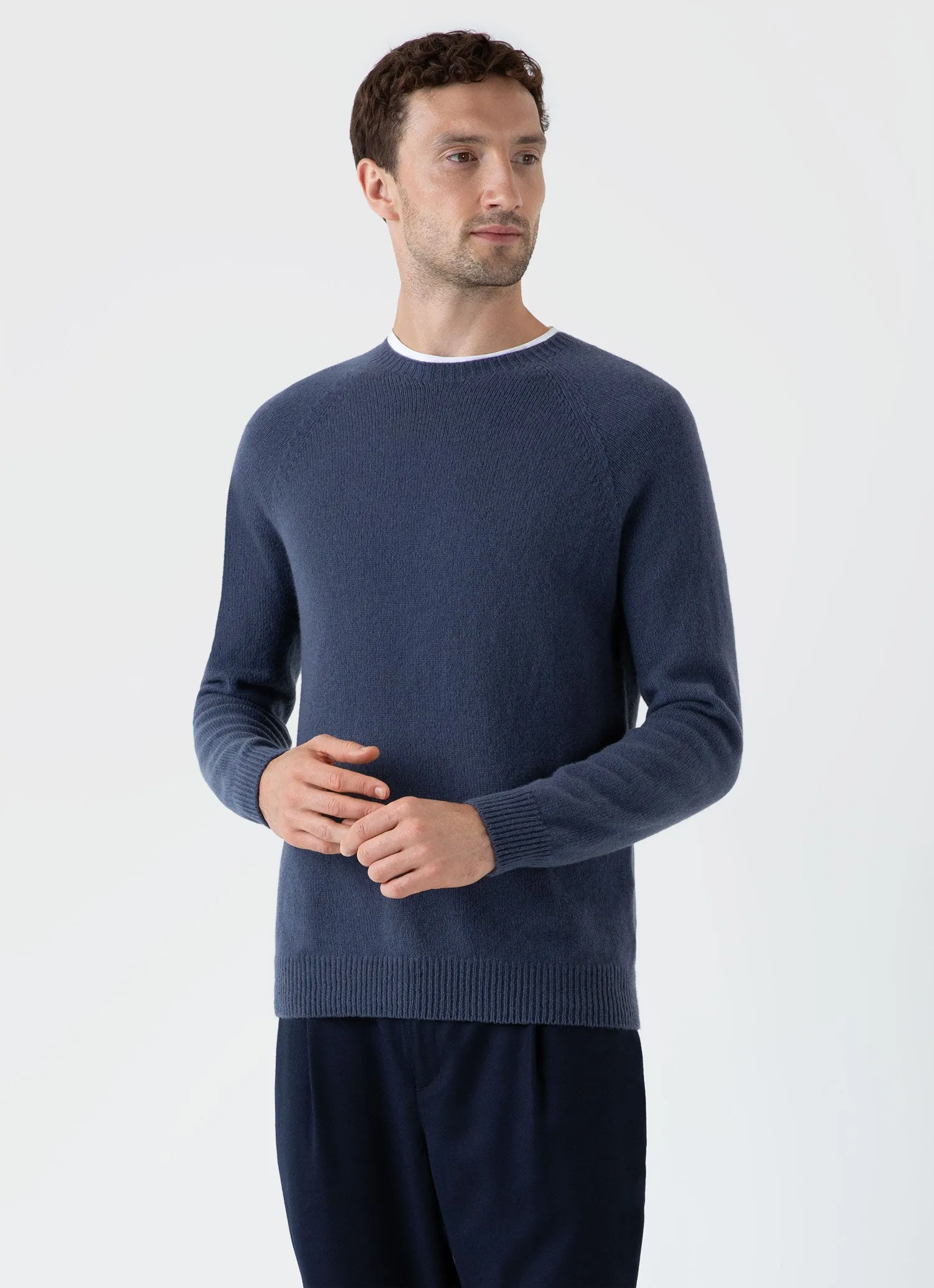 Men's Lambswool Crew Neck Jumper in Slate Blue sold by Sunspel product image thumbnail 2