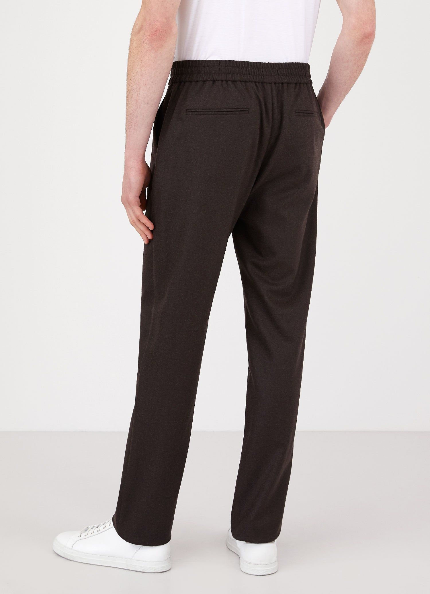 Men's Wool Cashmere Flannel Drawstring Trouser in Chocolate sold by Sunspel product image thumbnail 4