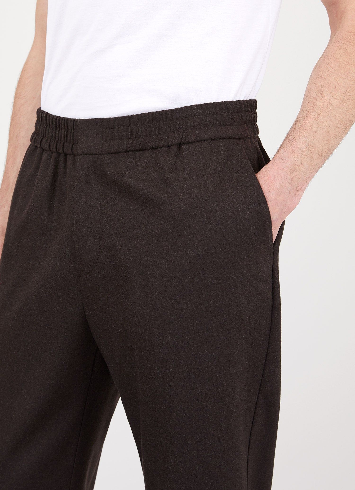 Men's Wool Cashmere Flannel Drawstring Trouser in Chocolate sold by Sunspel product image thumbnail 5
