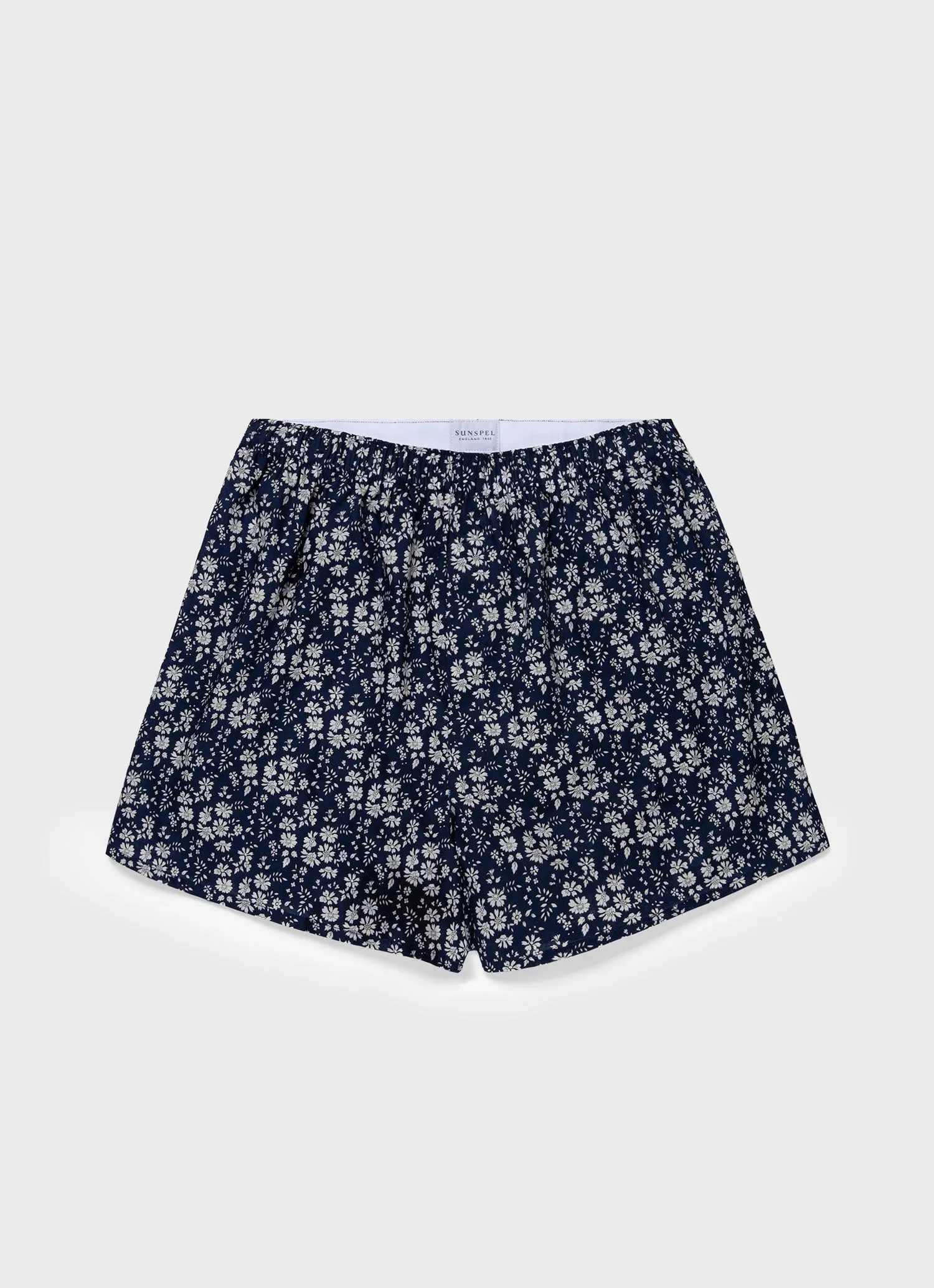 Men's Classic Boxer Shorts in Liberty Fabric Navy Meadow sold by Sunspel