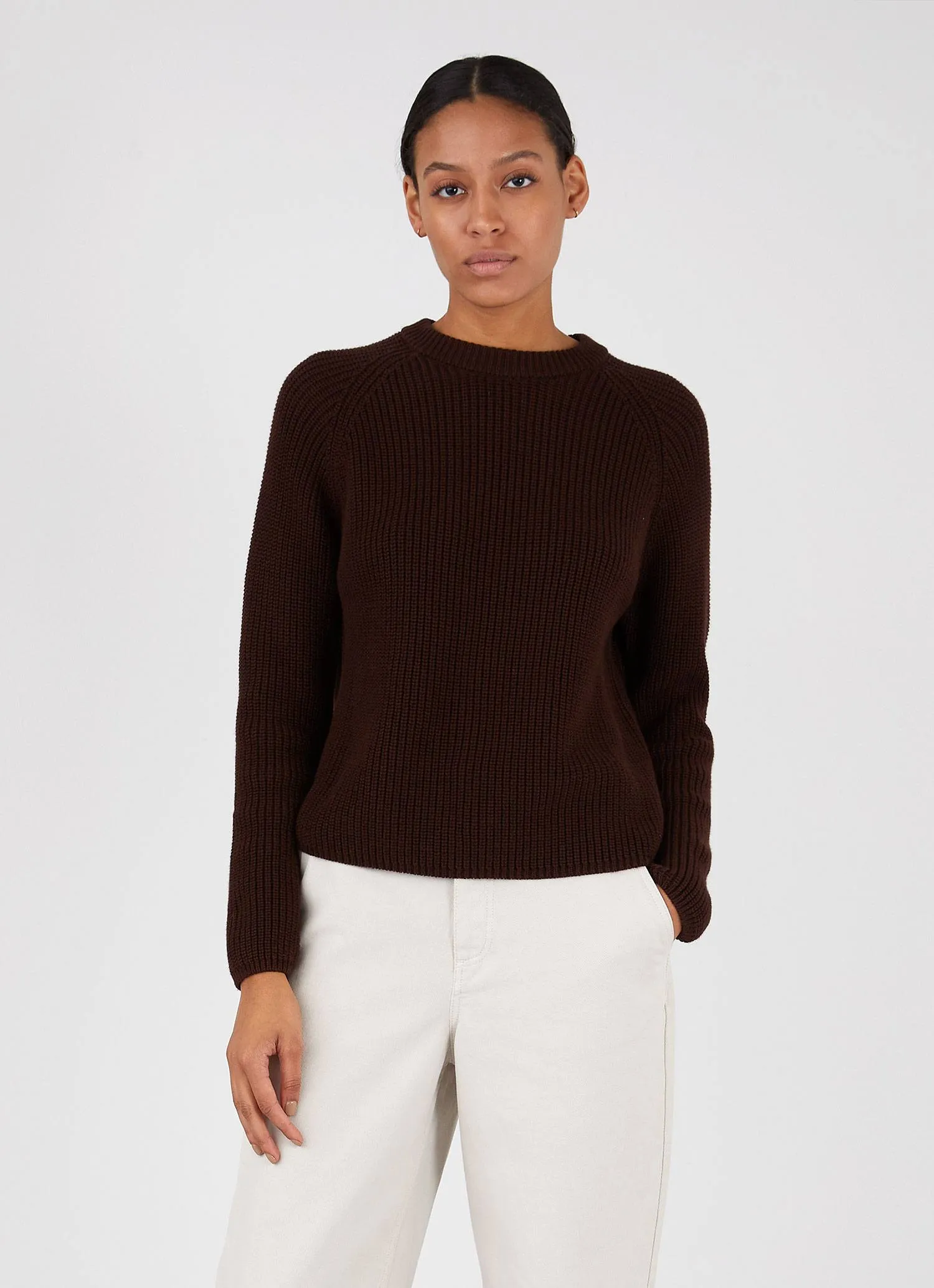 Women's Boxy Crew Neck Jumper in Cocoa sold by Sunspel