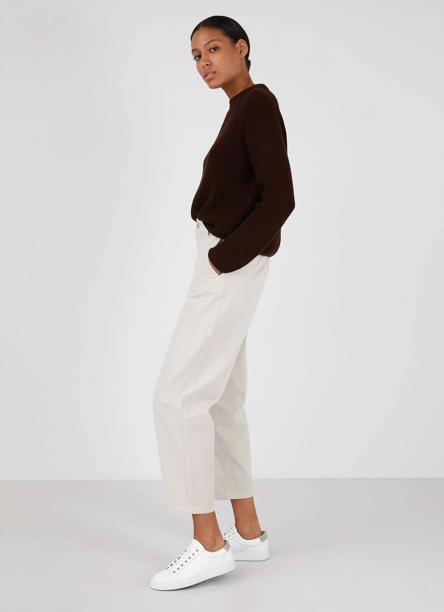 Women's Boxy Crew Neck Jumper in Cocoa sold by Sunspel product image thumbnail 2