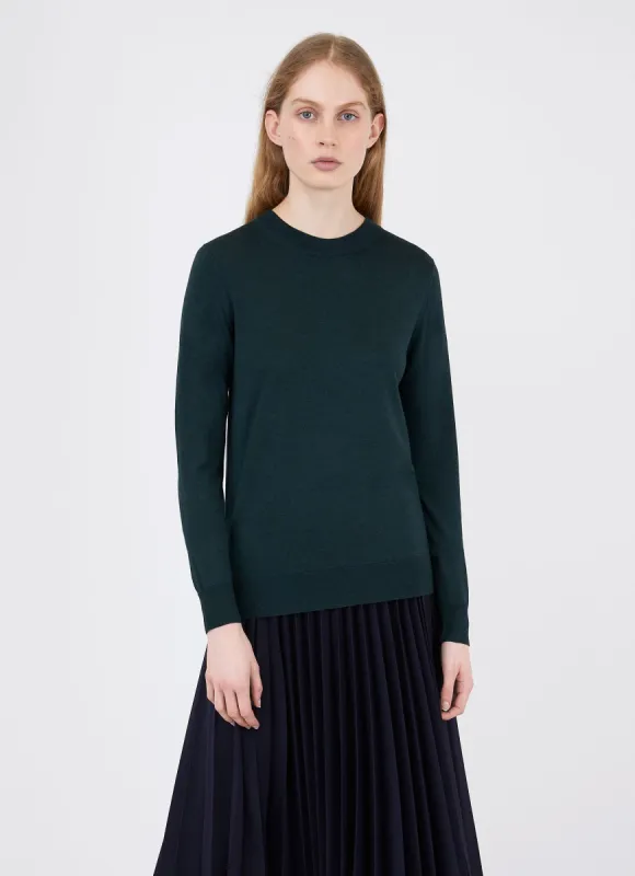 Women's Merino Silk Crew Neck jumper in Forest sold by Sunspel