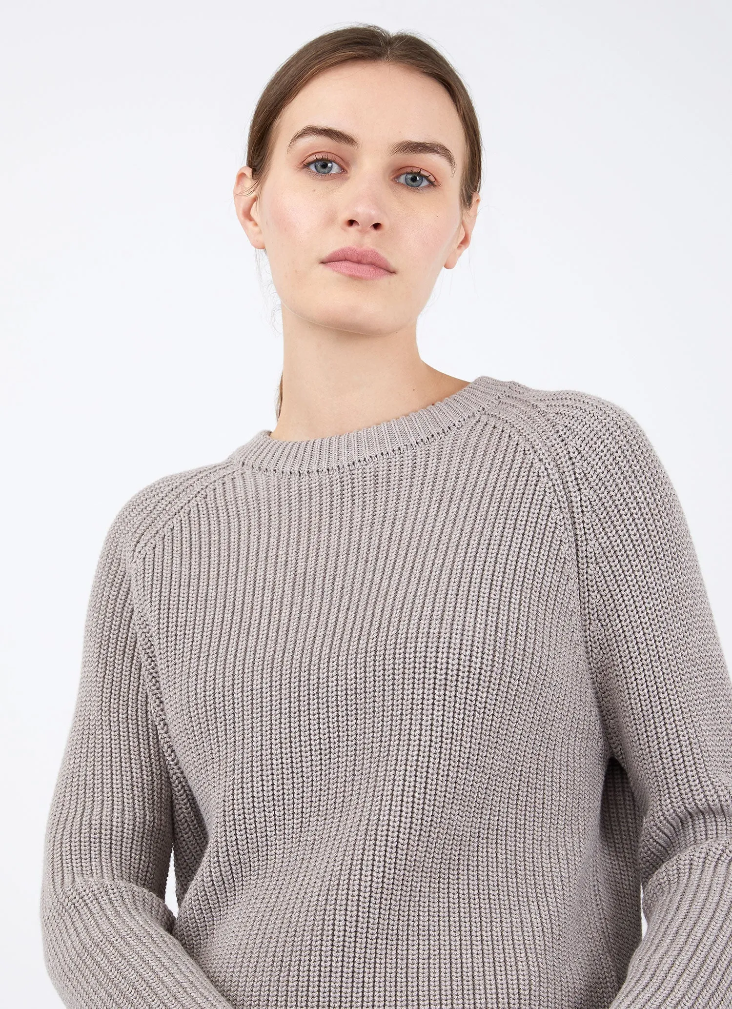 Women's Cotton Boxy Crew Neck Jumper in Oatmeal Melange sold by Sunspel product image thumbnail 4