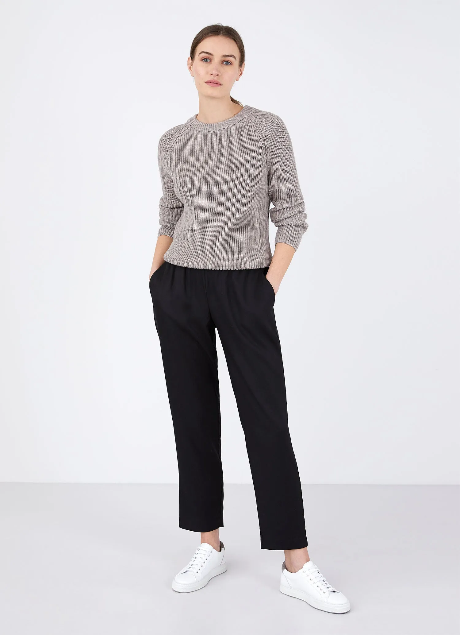 Women's Cotton Boxy Crew Neck Jumper in Oatmeal Melange sold by Sunspel product image thumbnail 3