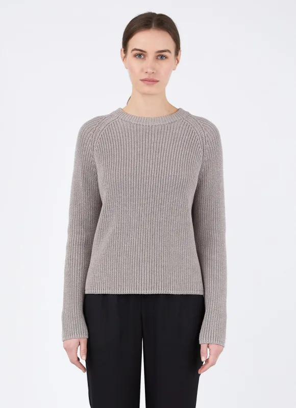 Women's Cotton Boxy Crew Neck Jumper in Oatmeal Melange sold by Sunspel