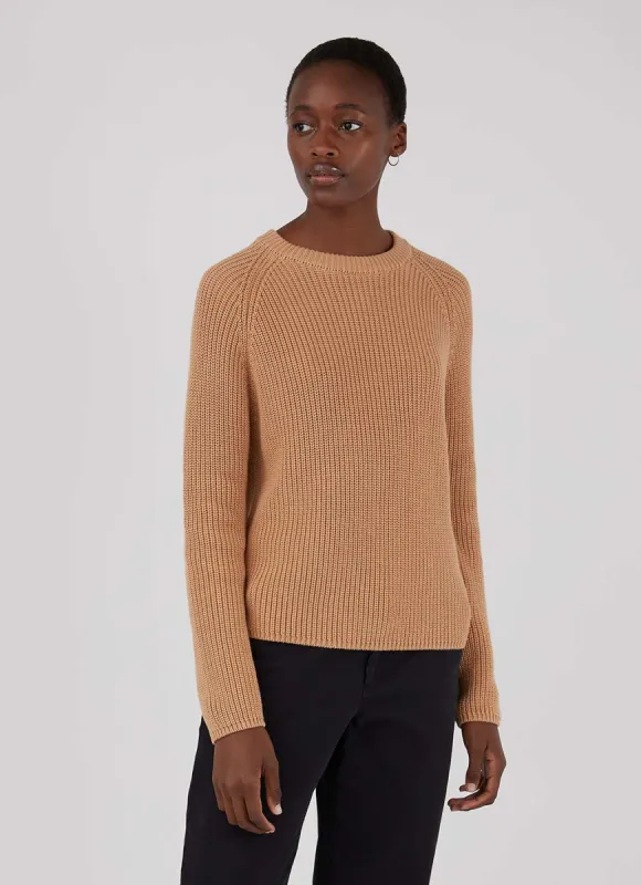 Women's Cotton Boxy Crew Neck Jumper in Toffee sold by Sunspel