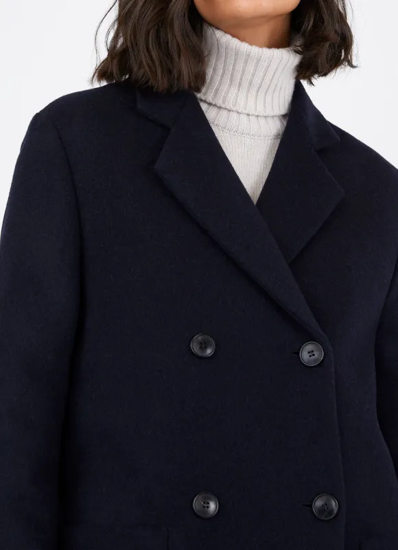 Women's Double Breasted Polo Coat in Navy sold by Sunspel