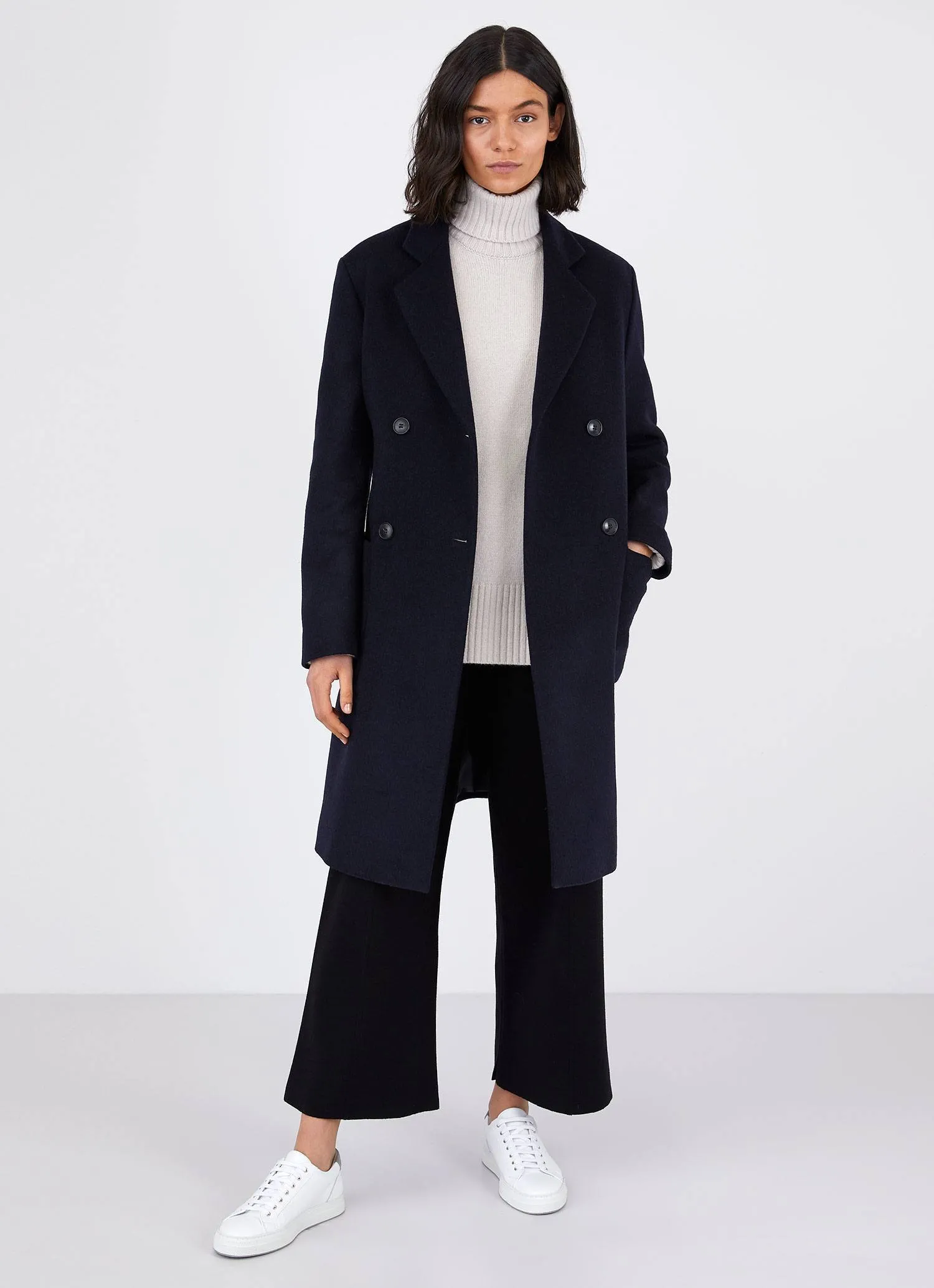 Women's Double Breasted Polo Coat in Navy sold by Sunspel product image thumbnail 3