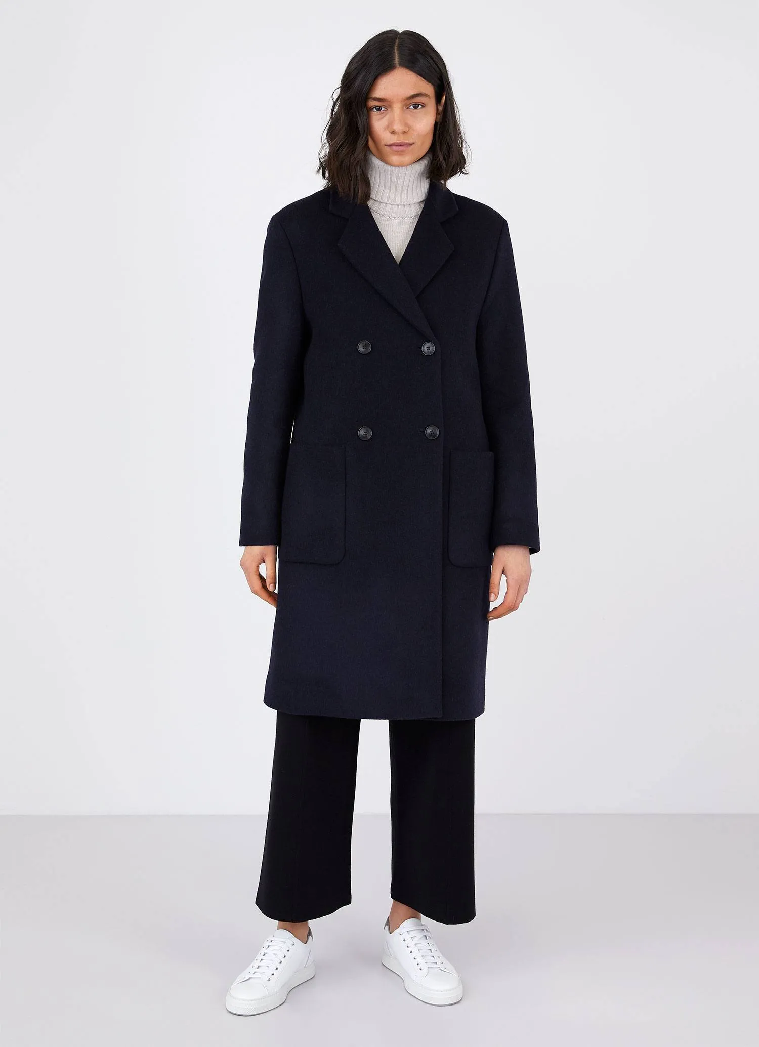 Women's Double Breasted Polo Coat in Navy sold by Sunspel product image thumbnail 2
