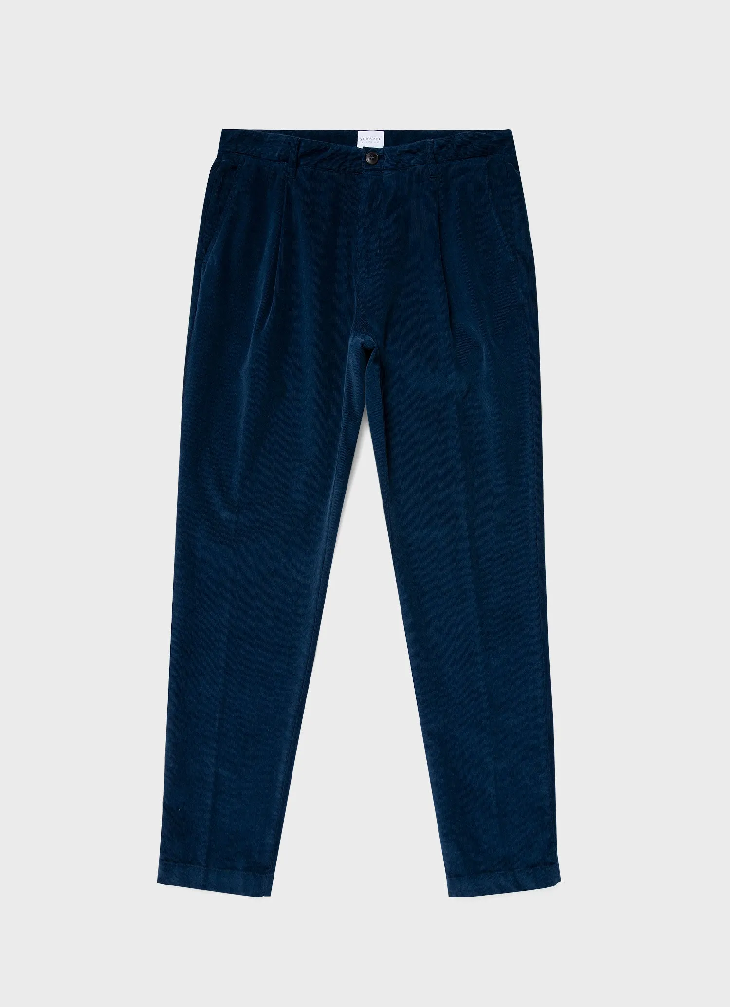 Men's Corduroy Pleated Trouser in Ink Blue sold by Sunspel