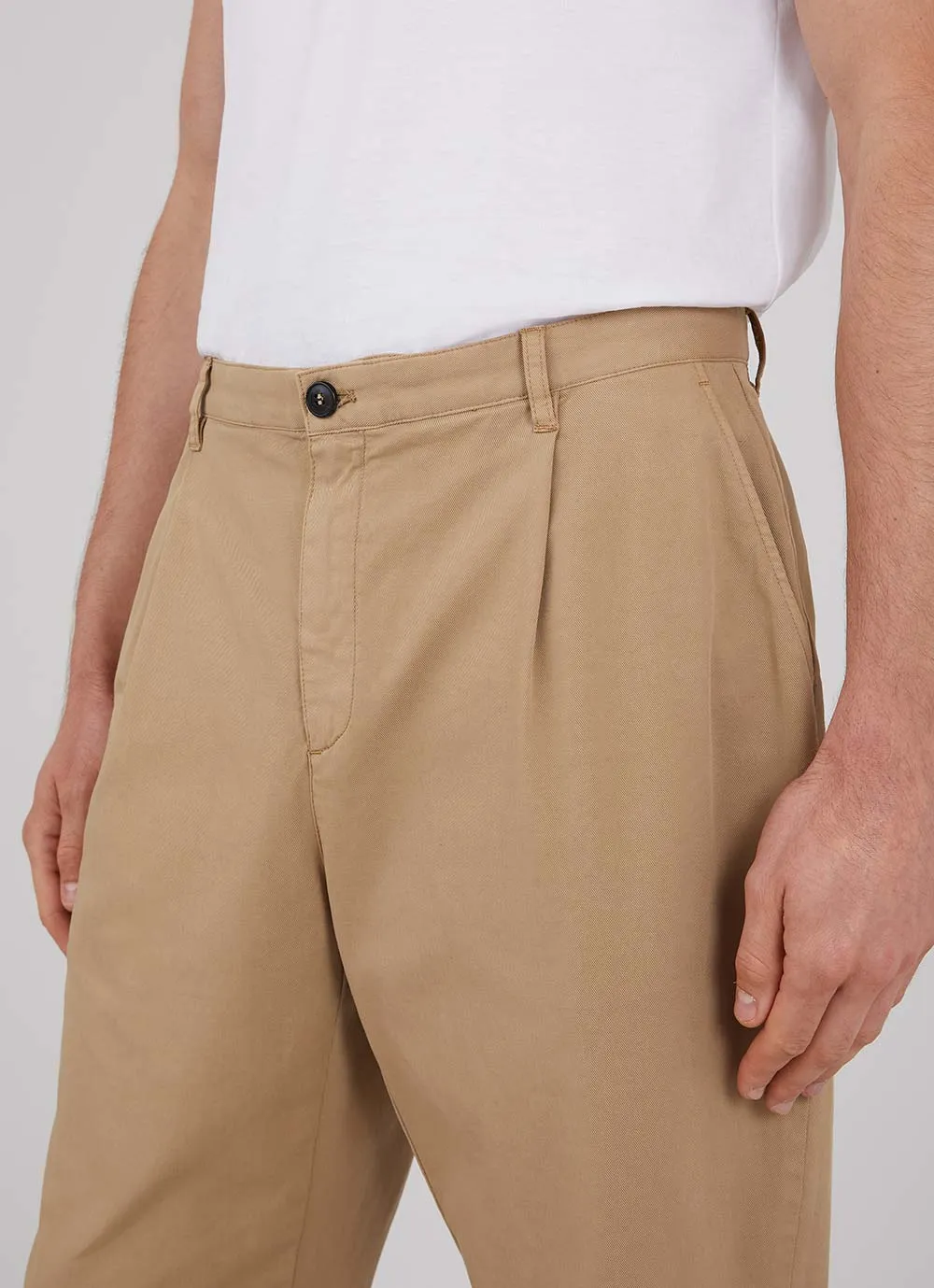 Men's Cotton Drill Pleated Trouser in Stone sold by Sunspel product image thumbnail 5
