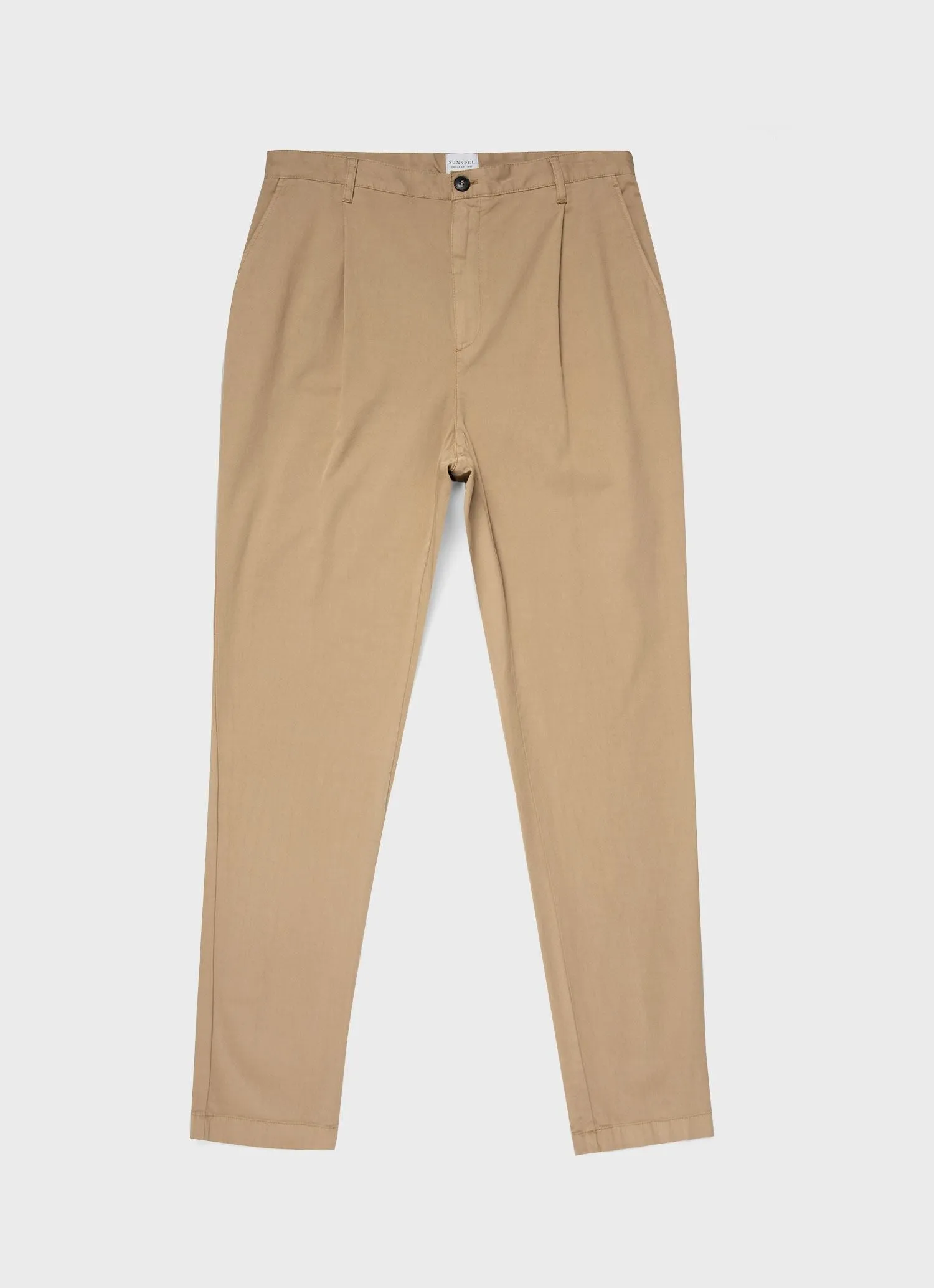 Men's Cotton Drill Pleated Trouser in Stone sold by Sunspel