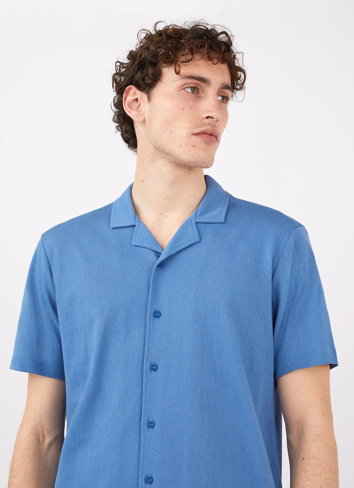 Men's Riviera Camp Collar Shirt in Lake Blue sold by Sunspel product image thumbnail 5