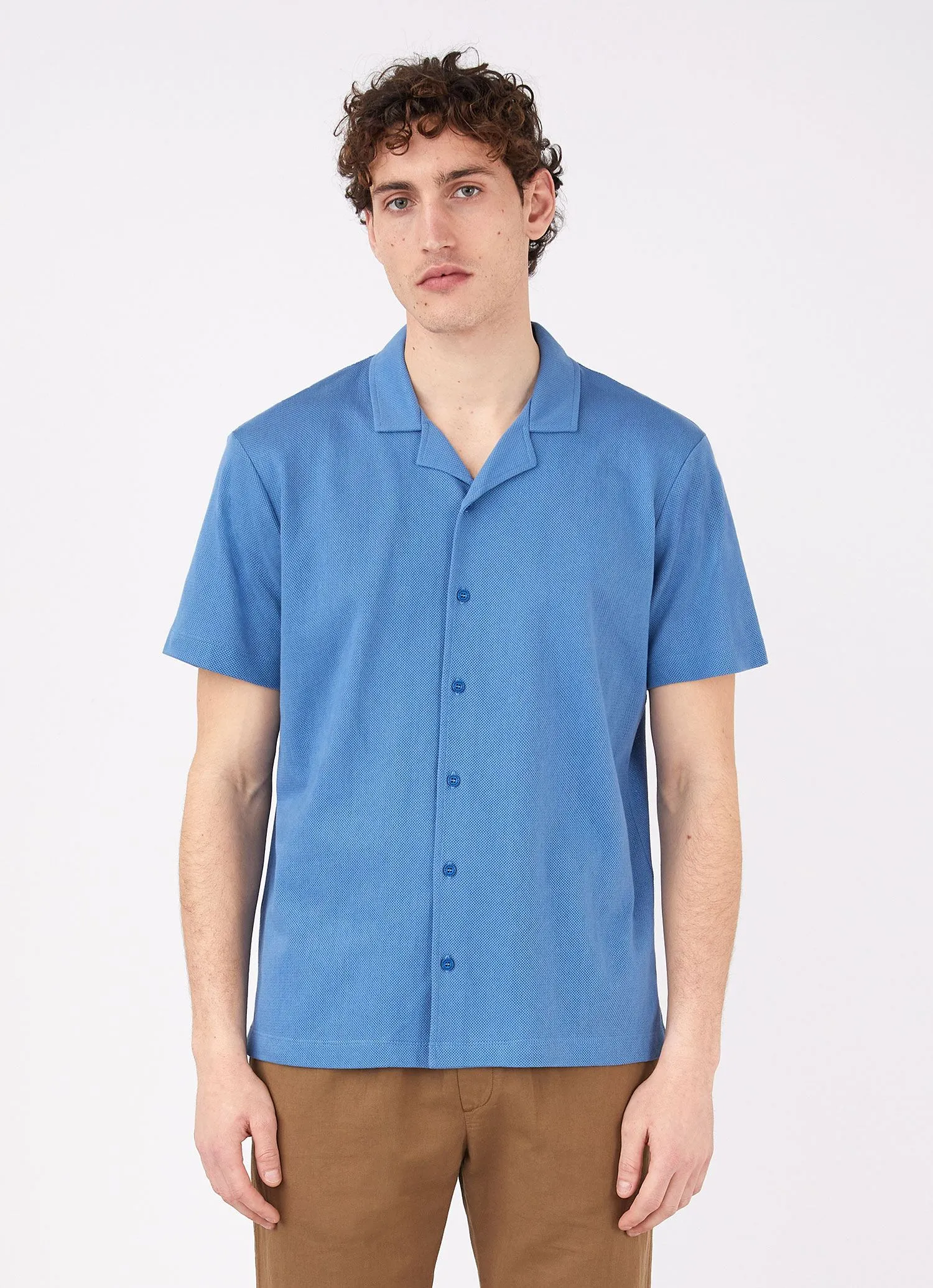 Men's Riviera Camp Collar Shirt in Lake Blue sold by Sunspel product image thumbnail 2