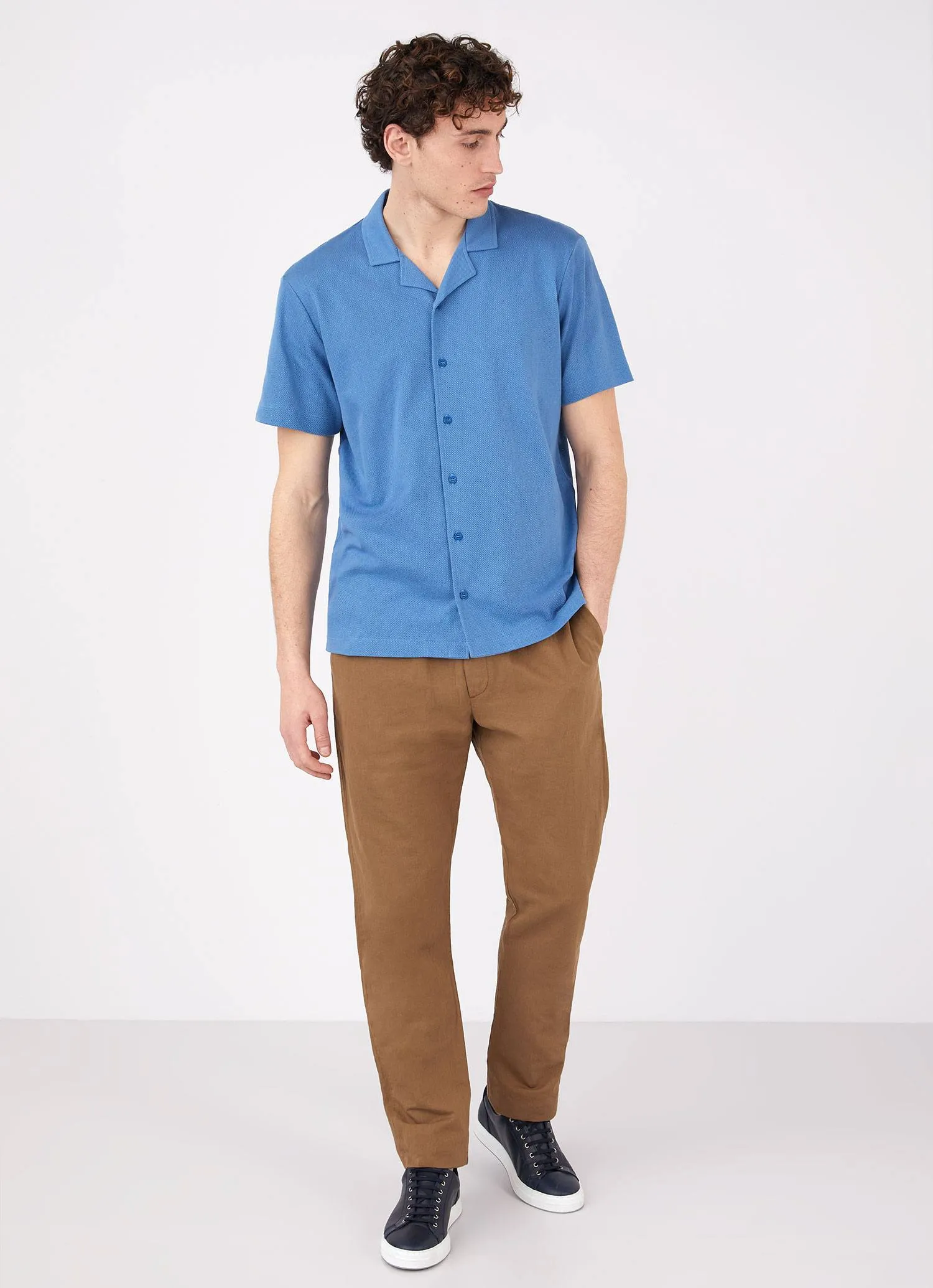 Men's Riviera Camp Collar Shirt in Lake Blue sold by Sunspel product image thumbnail 3