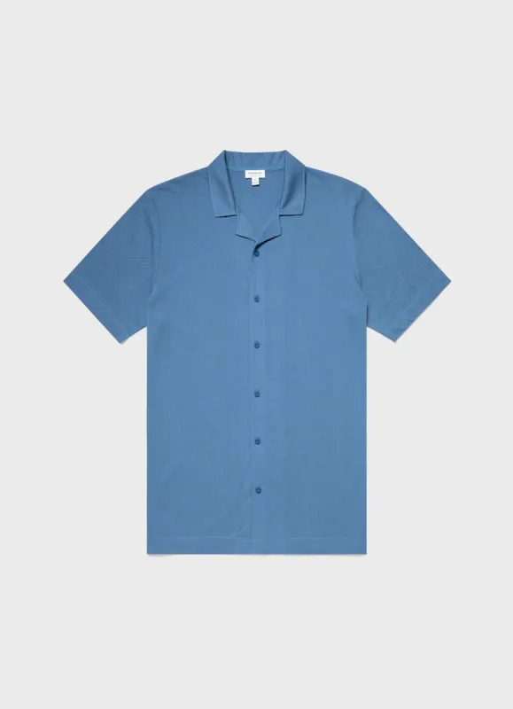 Men's Riviera Camp Collar Shirt in Lake Blue sold by Sunspel