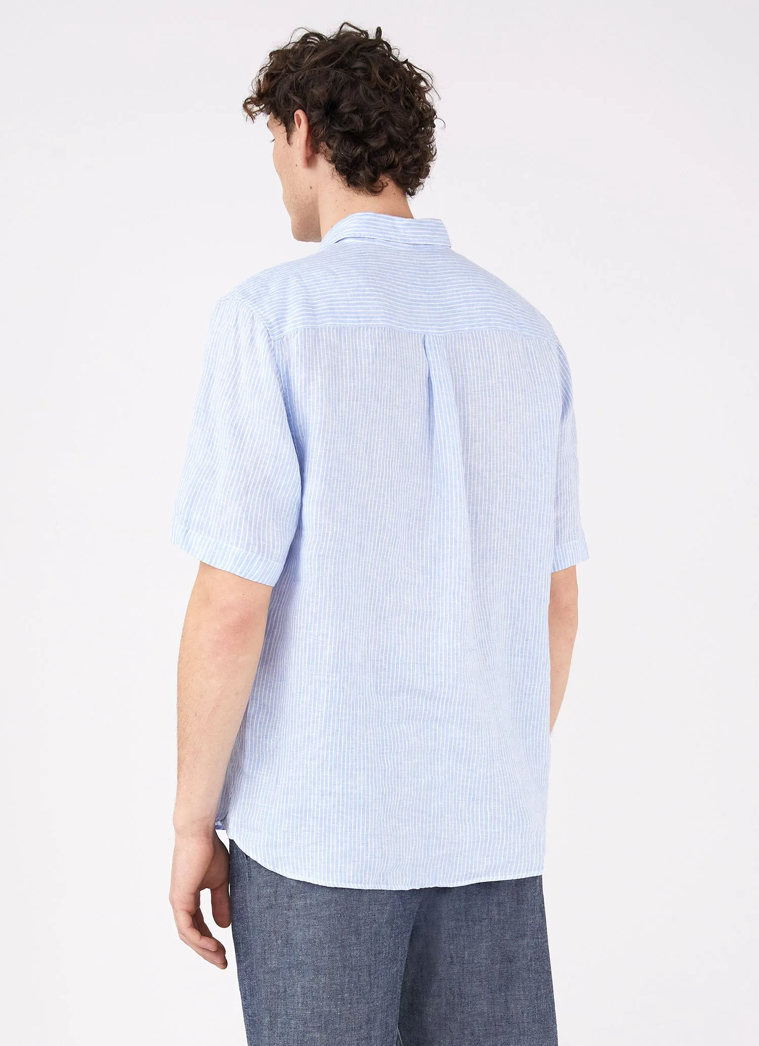 Men's Short Sleeve Linen Shirt in Blue Pinstripe sold by Sunspel product image thumbnail 4