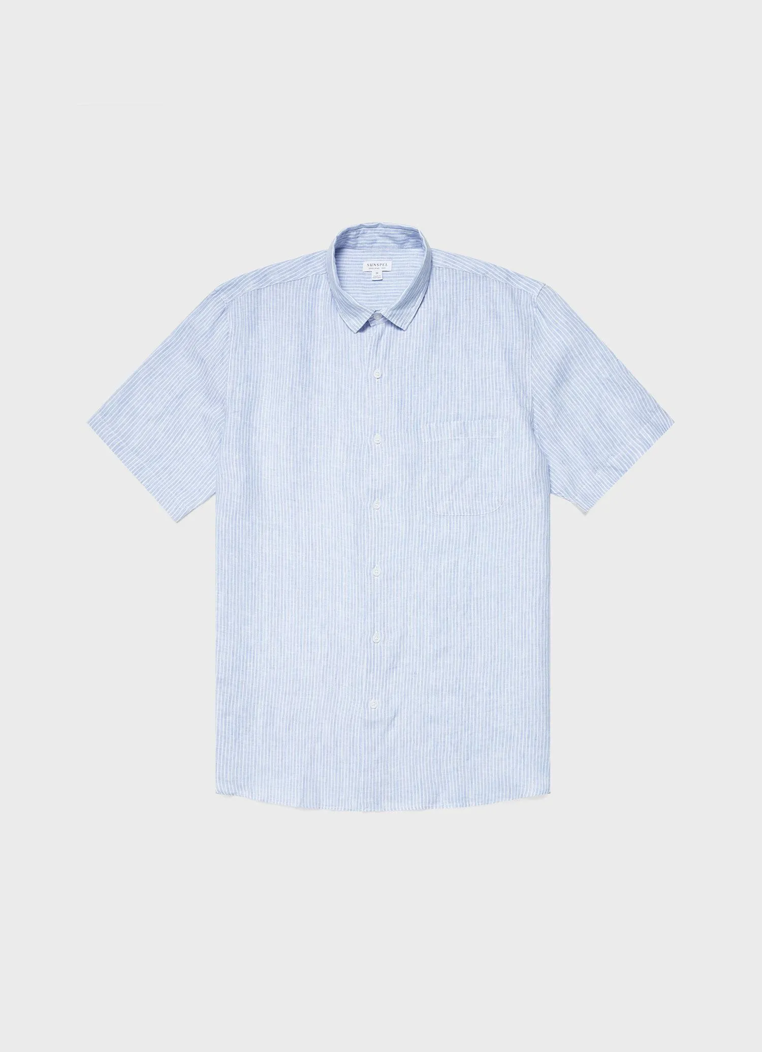 Men's Short Sleeve Linen Shirt in Blue Pinstripe sold by Sunspel
