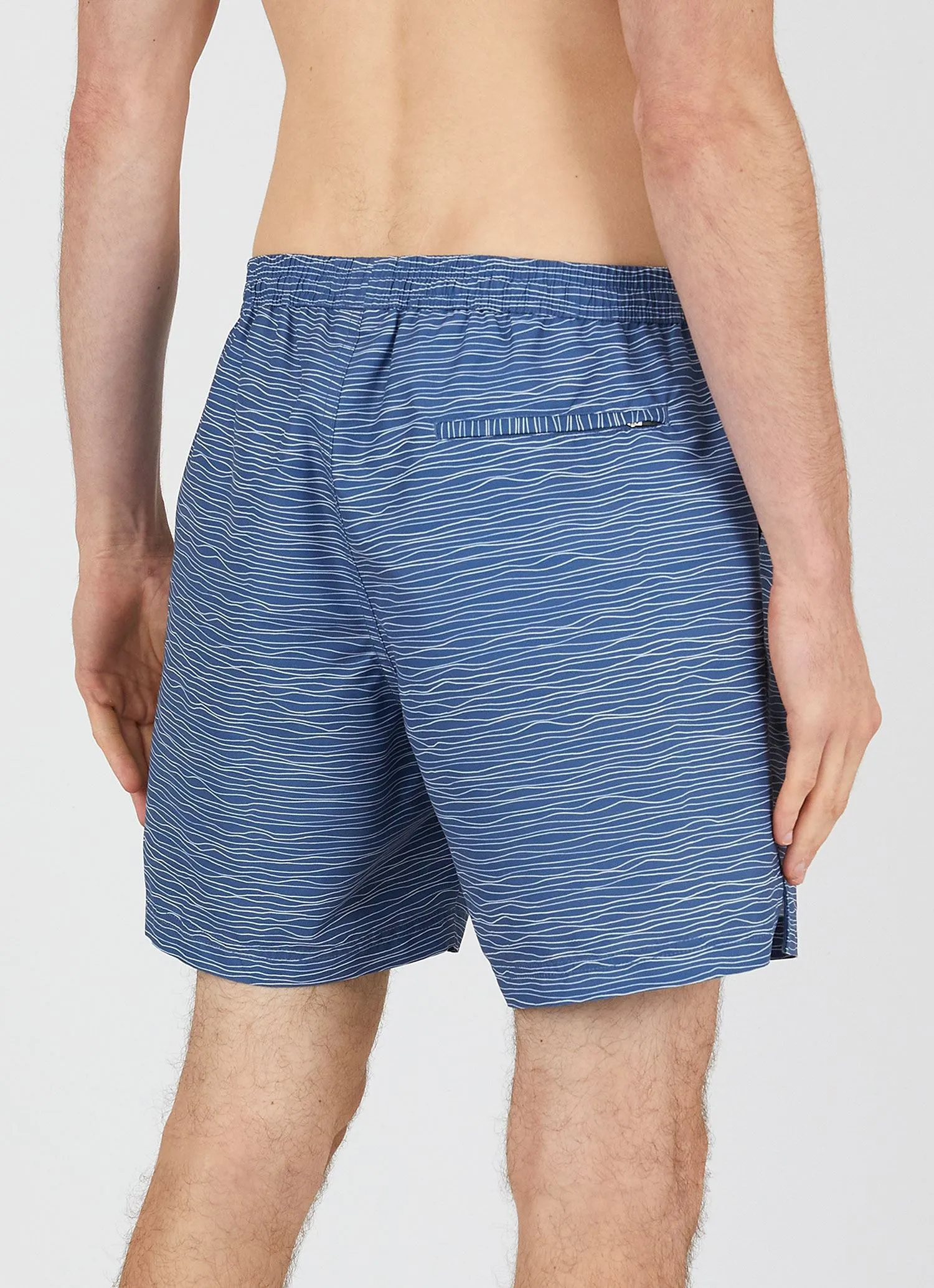 Men's Drawstring Swim Shorts in Atlantic Blue/White Waves sold by Sunspel product image thumbnail 4