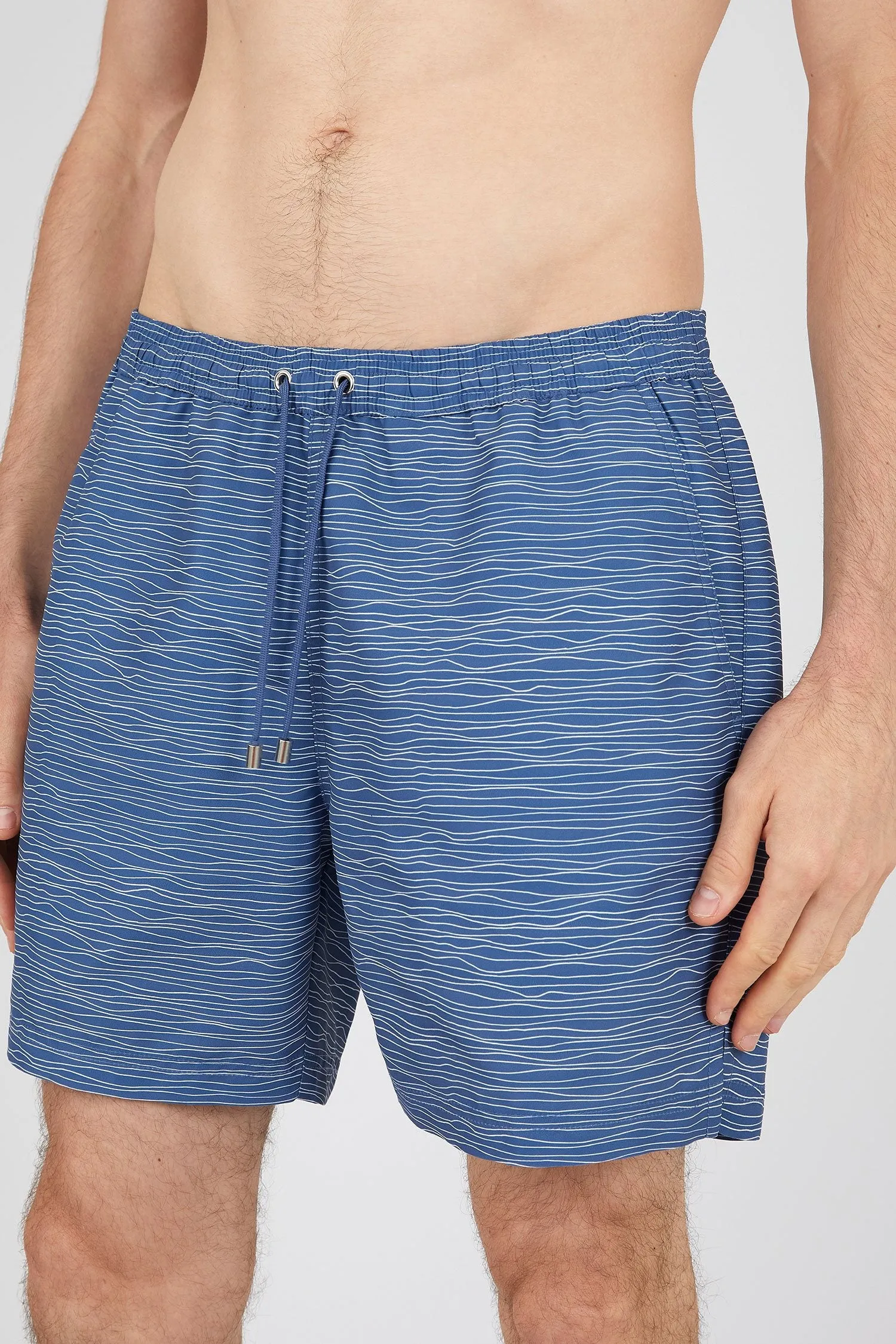 Men's Drawstring Swim Shorts in Atlantic Blue/White Waves sold by Sunspel product image thumbnail 5