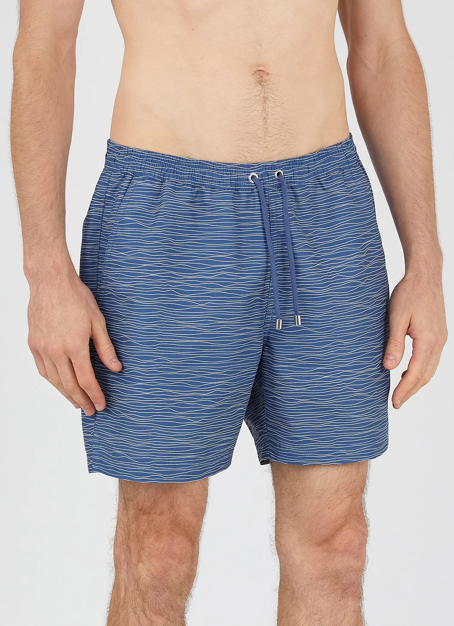 Men's Drawstring Swim Shorts in Atlantic Blue/White Waves sold by Sunspel product image thumbnail 2