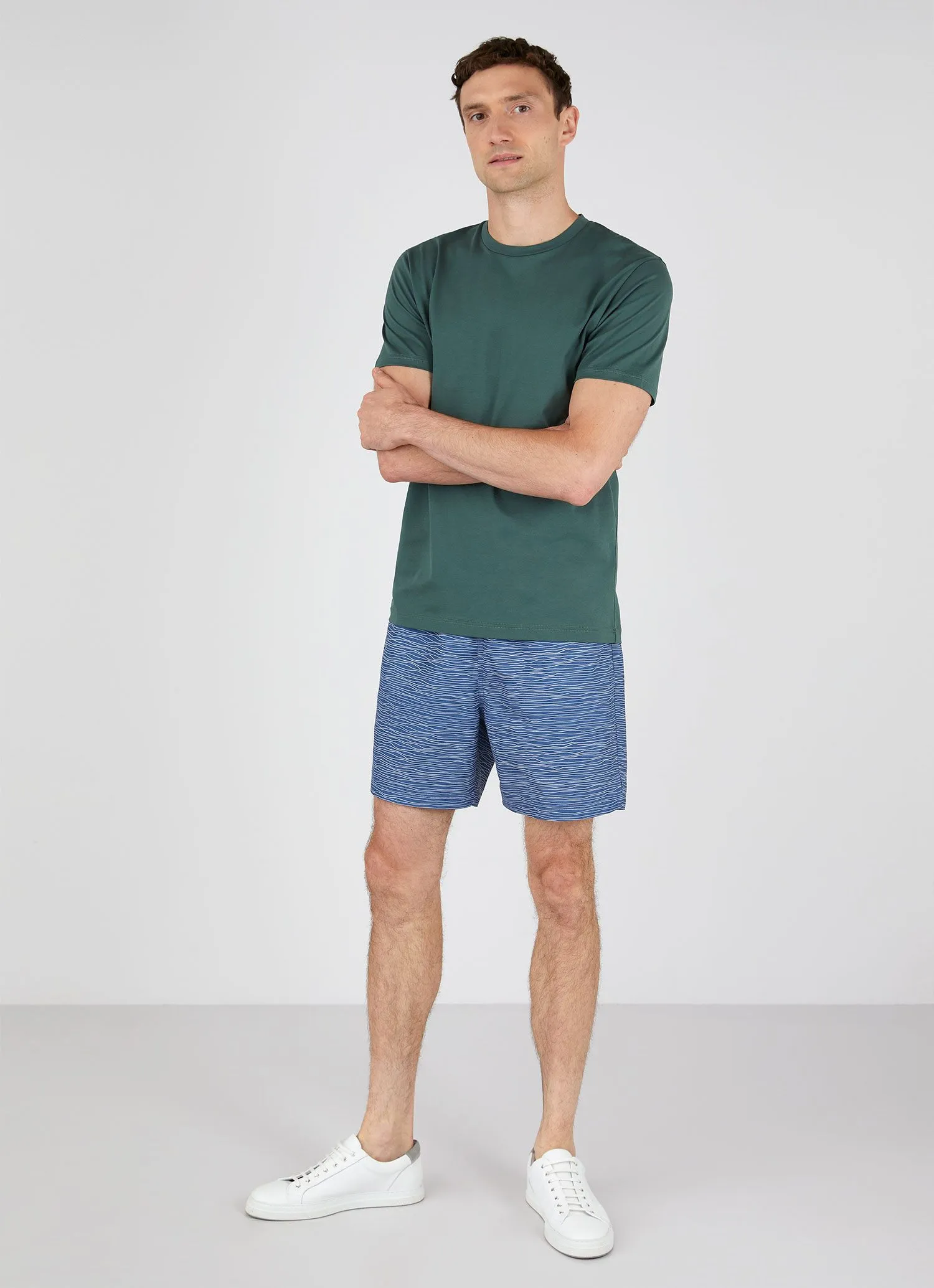 Men's Drawstring Swim Shorts in Atlantic Blue/White Waves sold by Sunspel product image thumbnail 3