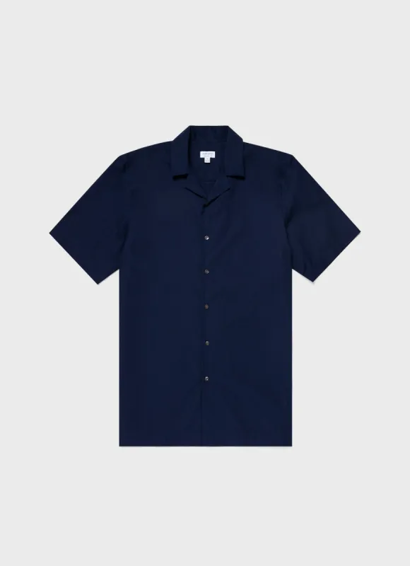 Men's Sea Island Cotton Camp Collar Shirt in Navy sold by Sunspel