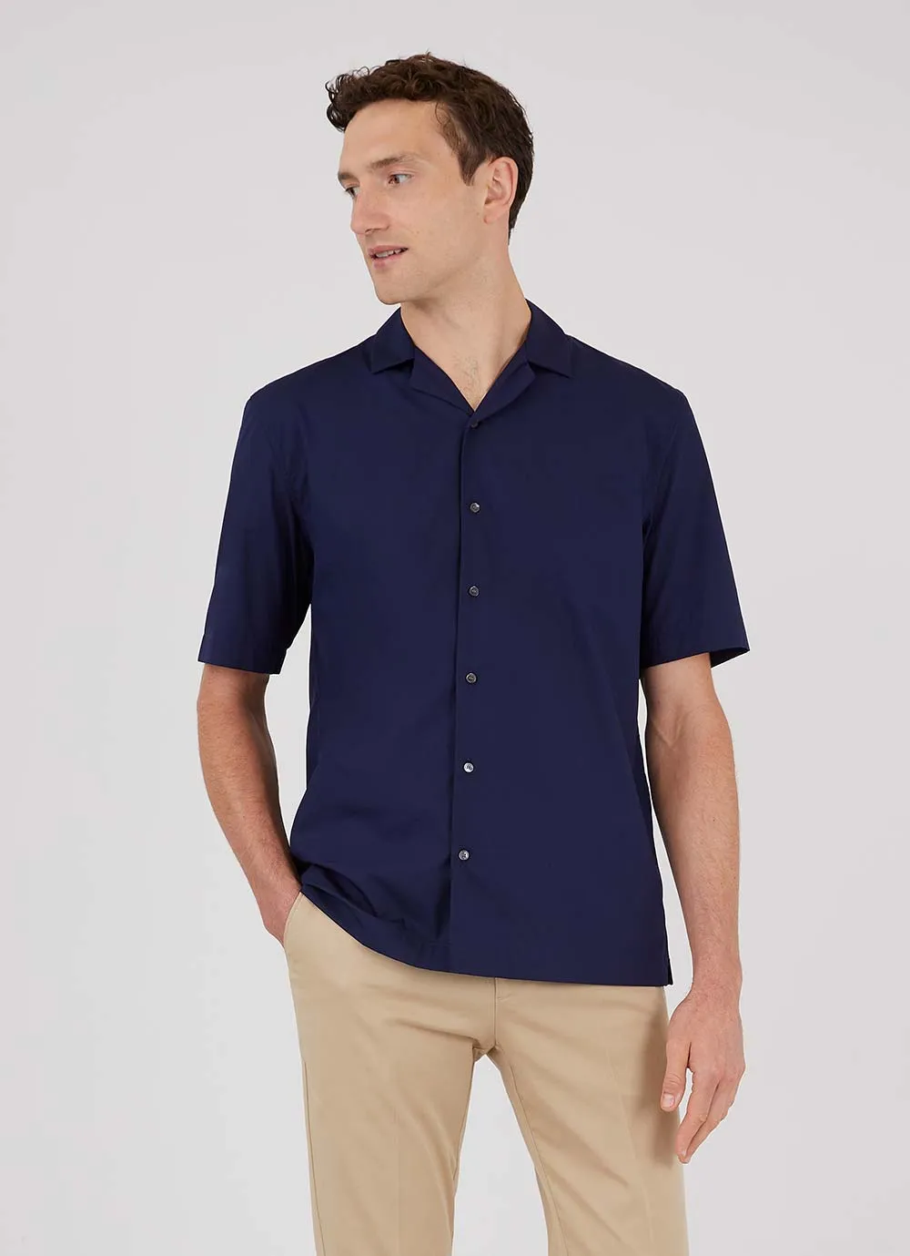 Men's Sea Island Cotton Camp Collar Shirt in Navy sold by Sunspel product image thumbnail 2