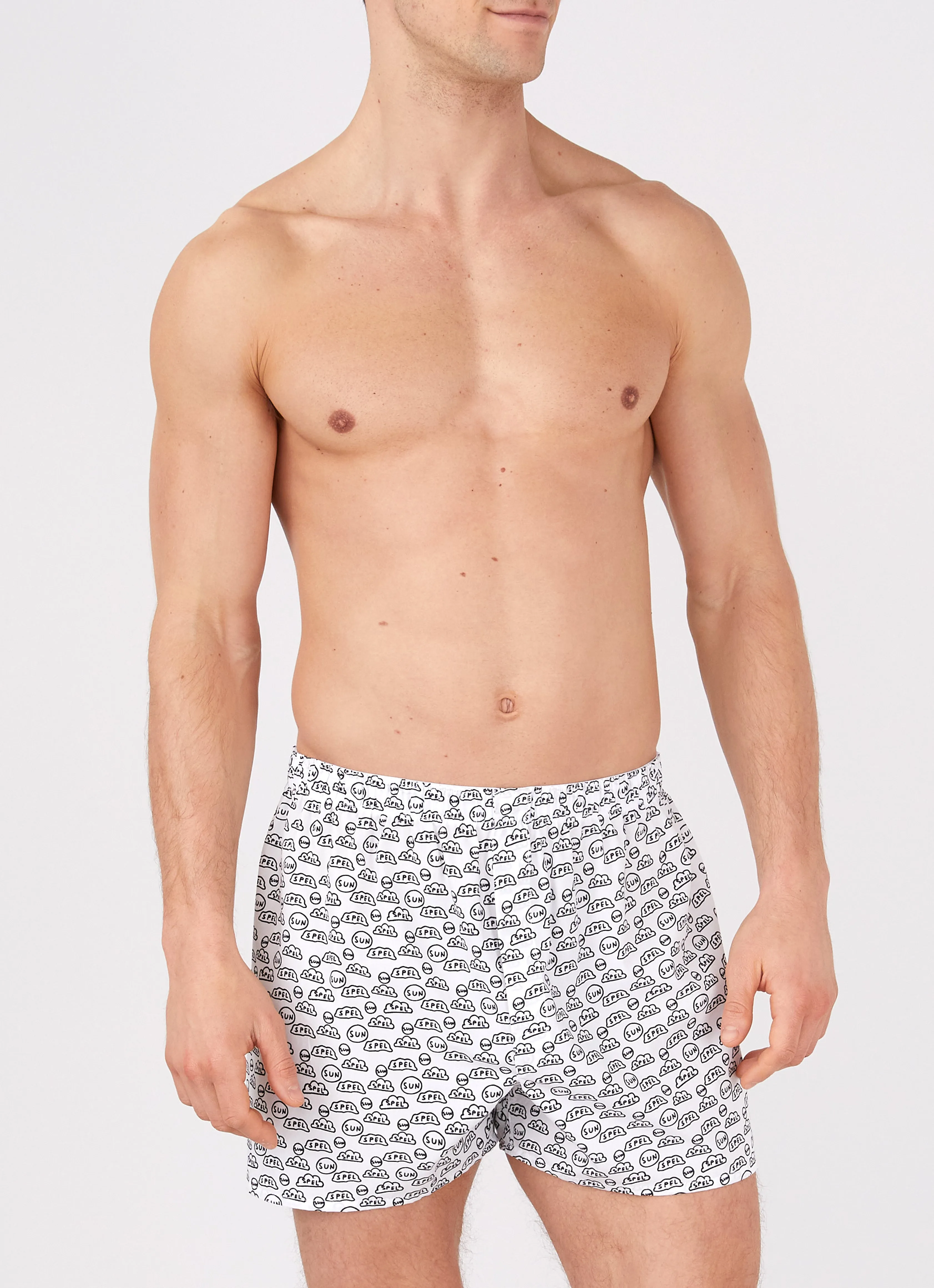 Men's David Shrigley Boxer Shorts in White sold by Sunspel product image thumbnail 2