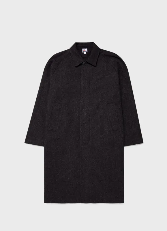 Men's Sunspel x Nigel Cabourn Balmacaan Wool Cashmere Coat in Charcoal Herringbone sold by Sunspel