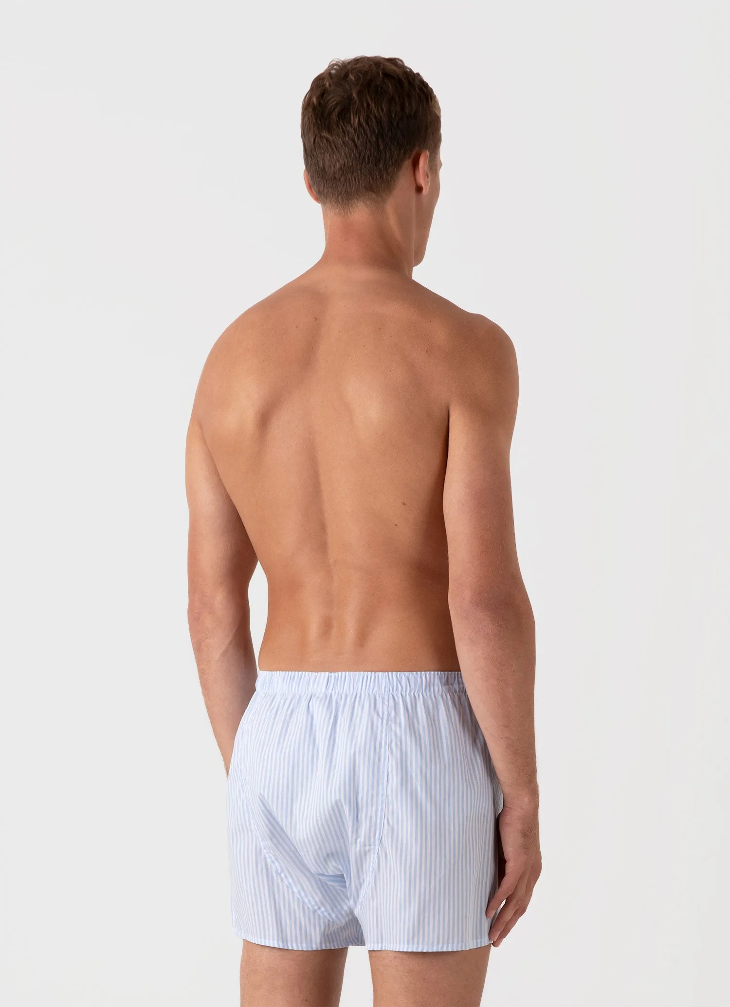 Men's Classic Boxer Shorts in White/Light Blue sold by Sunspel product image thumbnail 3