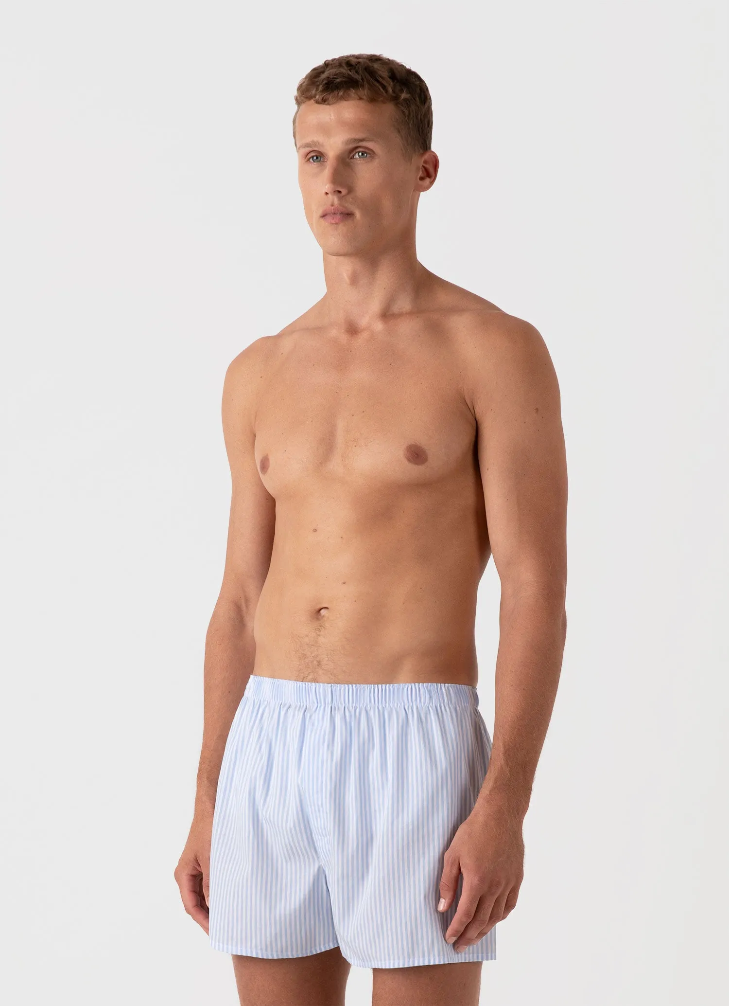 Men's Classic Boxer Shorts in White/Light Blue sold by Sunspel product image thumbnail 2