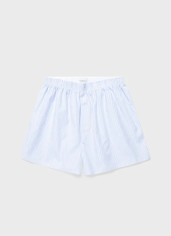 Men's Classic Boxer Shorts in White/Light Blue sold by Sunspel