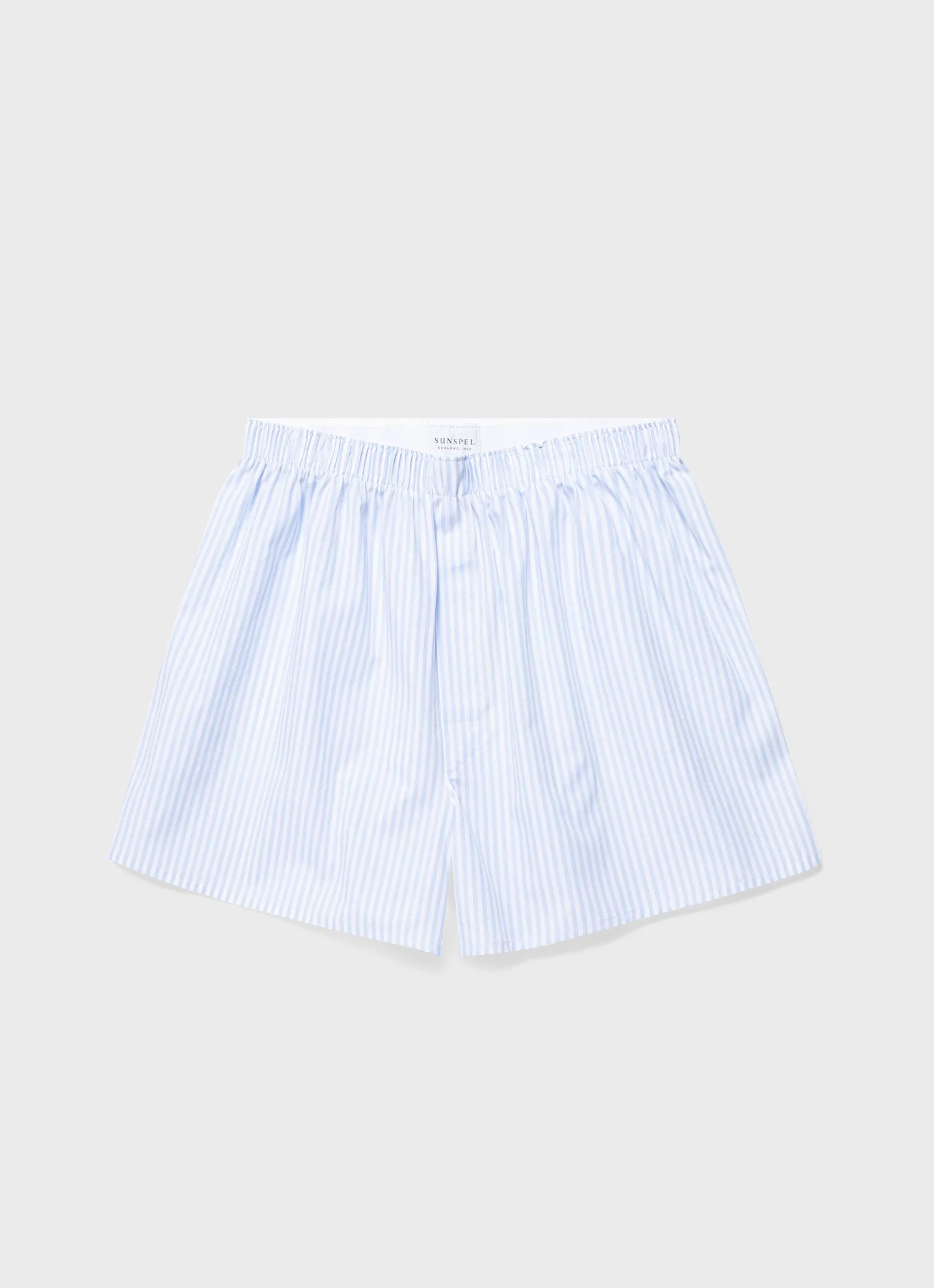 Men's Classic Boxer Shorts in White/Light Blue sold by Sunspel
